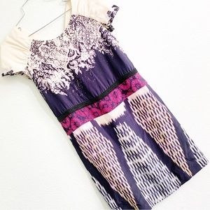 ETRO abstract mixed print silk short sleeve dress size 38 elegant designer